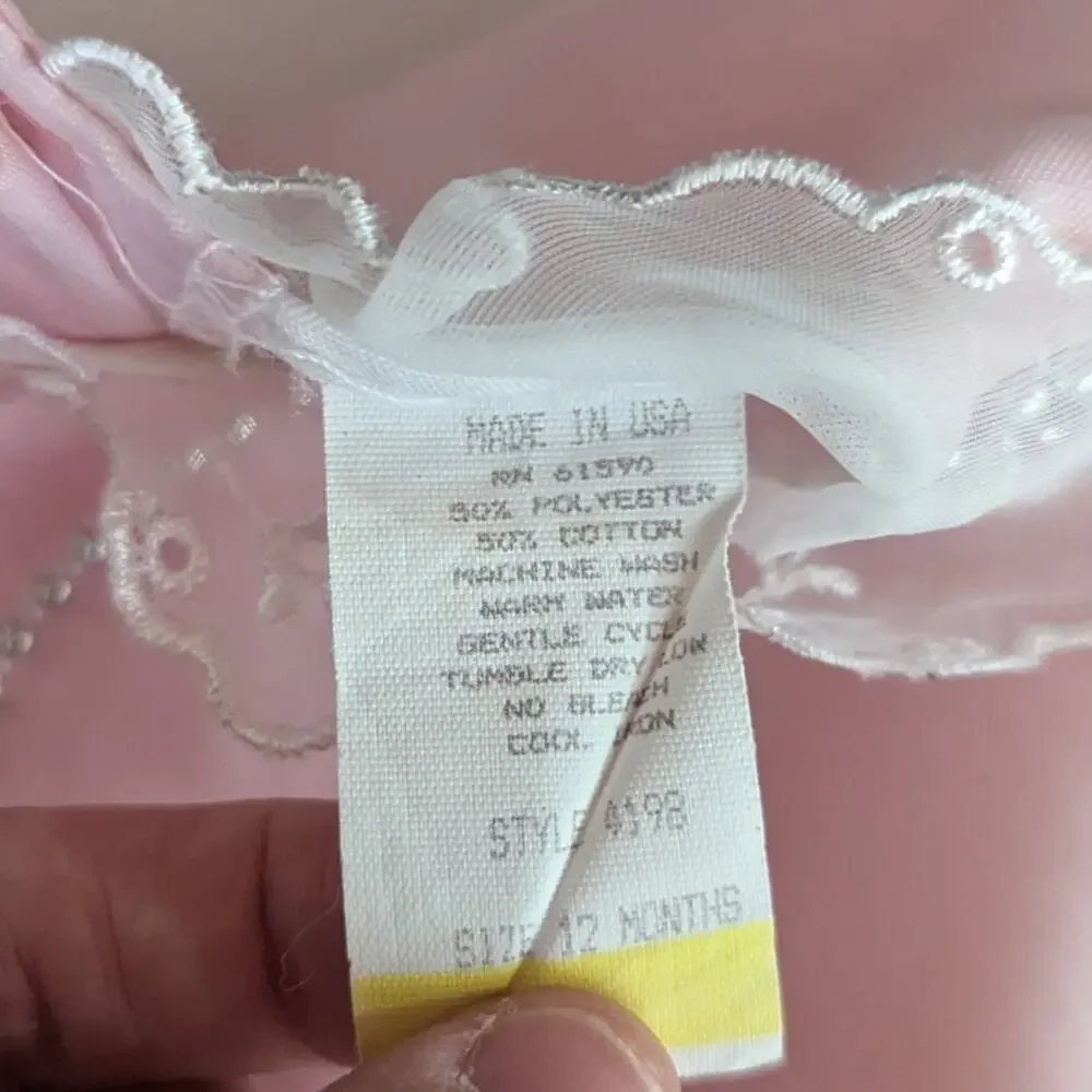 Vtg 90s Dress Baby Girls Sz 12m Pink Necklace Birthday Party - Picture 5 of 5